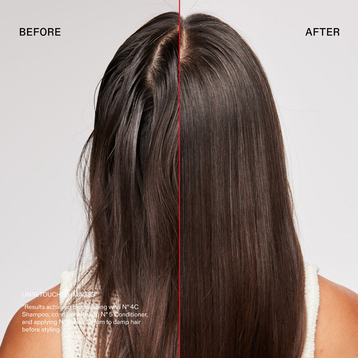 Before and after results of using Olaplex No.4C Bond Maintenance Clarifying Shampoo