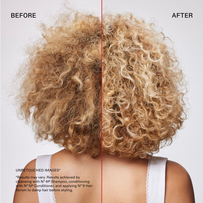 Before and after results of using Olaplex No.5P Blonde Enhancer Purple Toning Conditioner