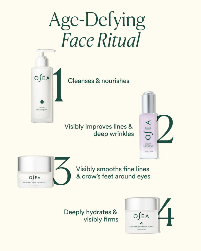 Age-Defying Face Ritual featuring cleanse, treat with serum, smooth eye area, and moisturize for firmer-looking skin