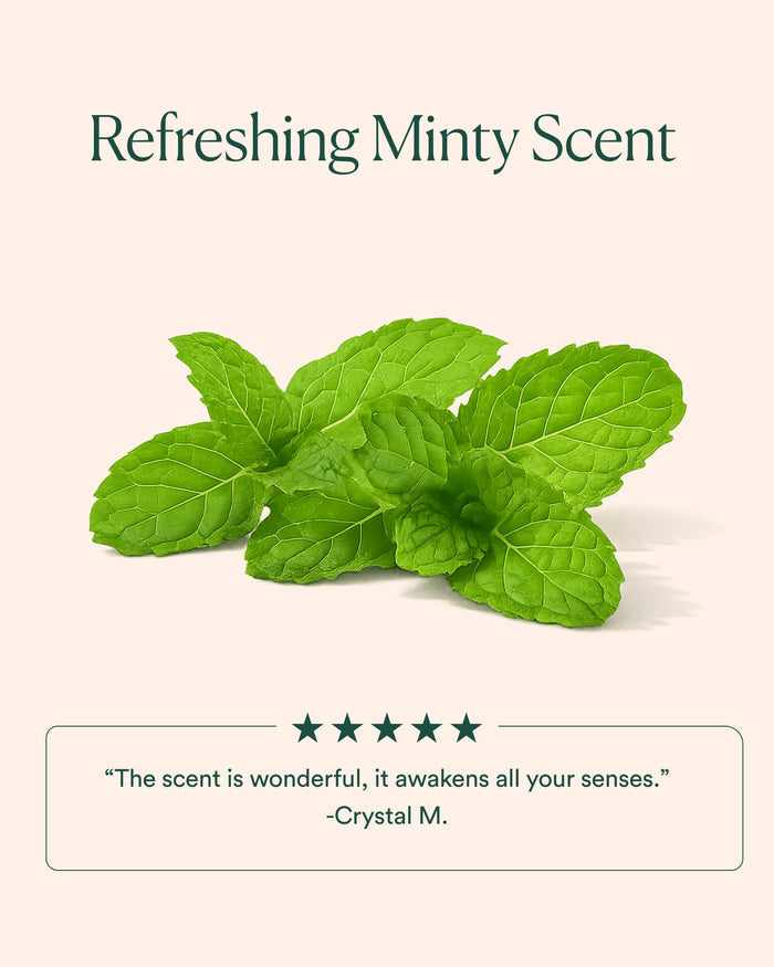 Refreshing minty scent profile with five-star review describing an awakening experience
