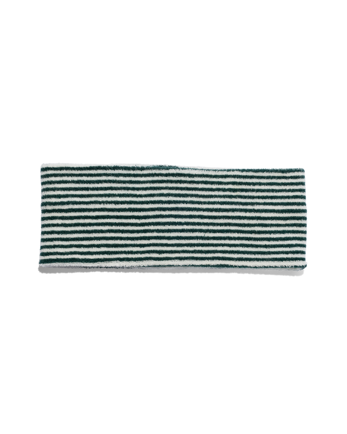 Green and white striped reusable headband on white background for ecommerce display