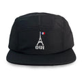 Five panel hat with eifel tower and the word "Oui"