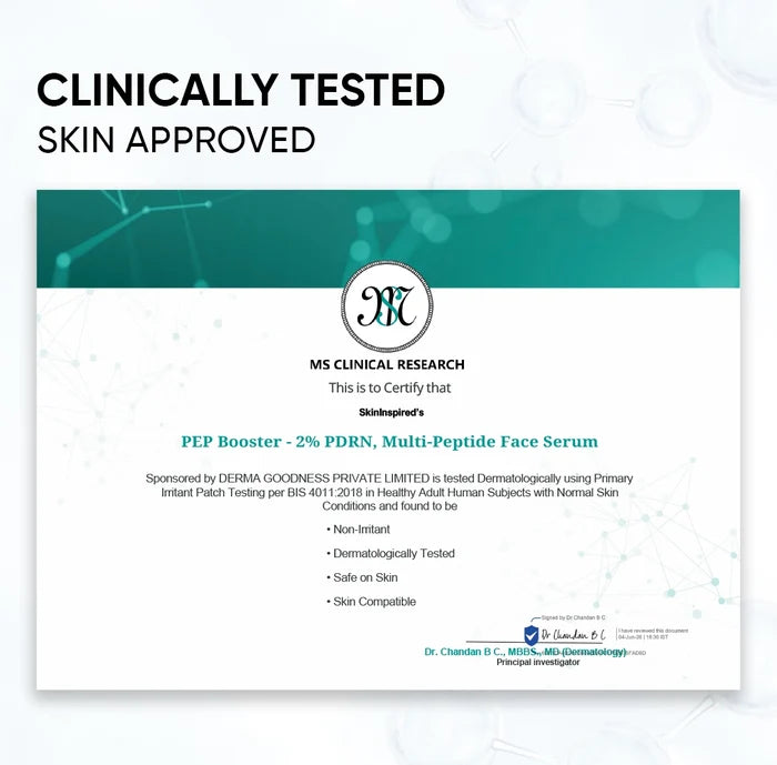 Skininspired | Pep Booster Multi-Peptide Face Serum Clinically Tested Certificate