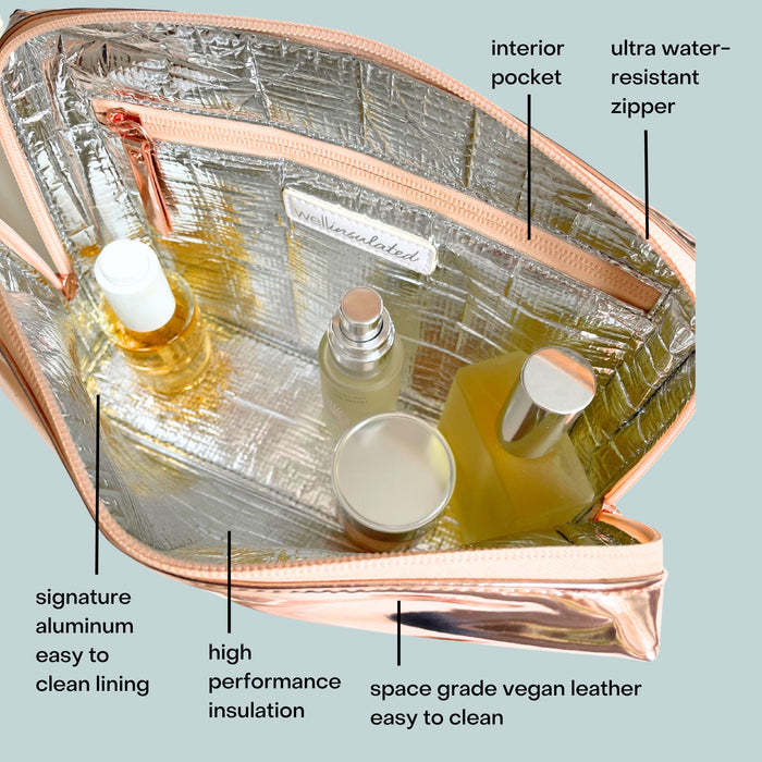 Image of an open Wellinsulated Performance Beauty Bag Large  variant: Rose Gold