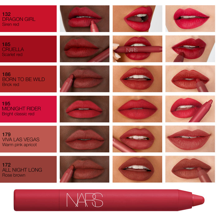 A shade comparison of Nars Powermatte High-Intensity Long-Lasting Lip Pencil variant: Dragon Girl