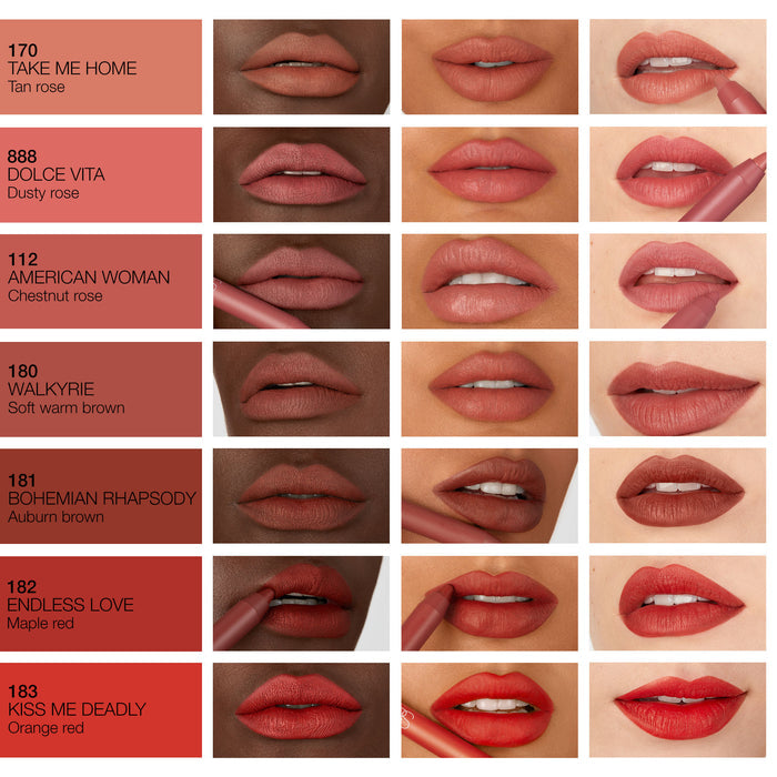 A shade comparison of Nars Powermatte High-Intensity Long-Lasting Lip Pencil variant: Dragon Girl