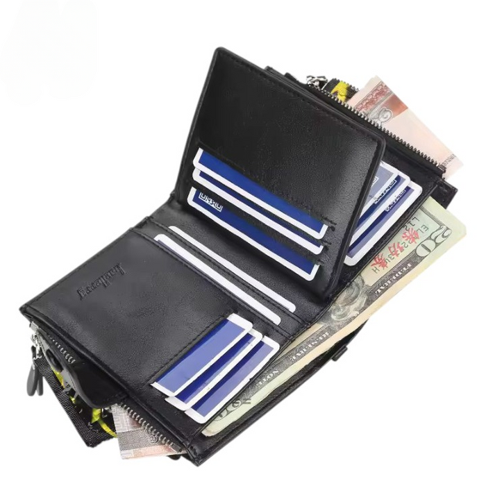 Premium Baellerry Buffalo Leather Trifold Wallet – Classic Black