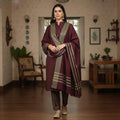 Premium Maroon Sussi Marina 3-Piece Unstitched Suit | Winter Daily Wear