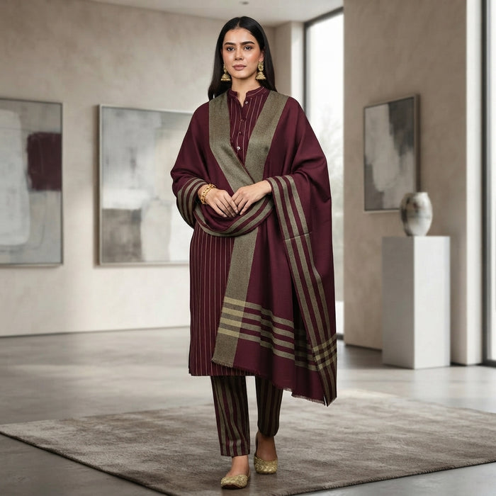 Premium Maroon Sussi Marina 3-Piece Unstitched Suit | Winter Daily Wear