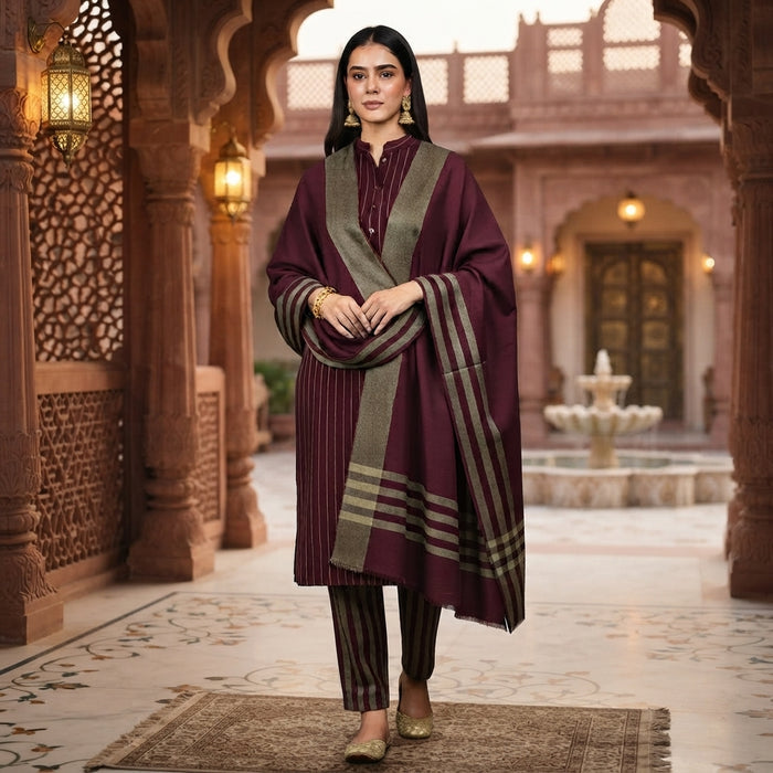 Premium Maroon Sussi Marina 3-Piece Unstitched Suit | Winter Daily Wear