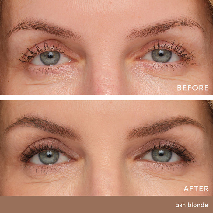 Before and after results of using Jane Iredale PureBrow Brow Gel variant: Ash Blonde