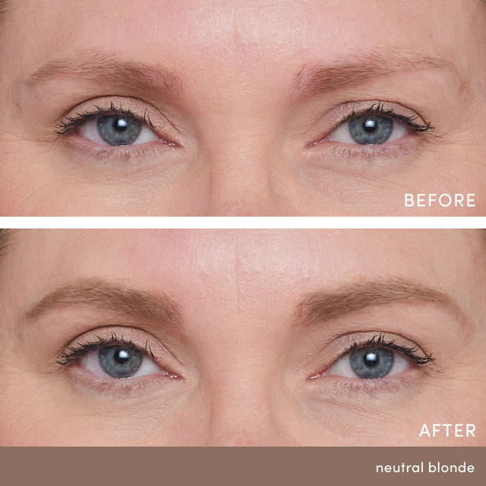 Before and after results of using Jane Iredale PureBrow Brow Powder variant: Neutral Blonde