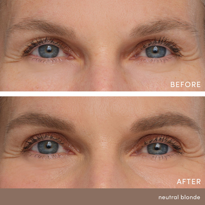 Before and after results of using Jane Iredale PureBrow Precision Pencil variant: Neutral Blonde