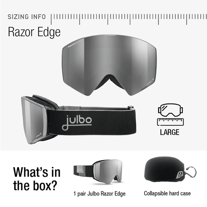 Razor edg goggle size guide and what's included in the box