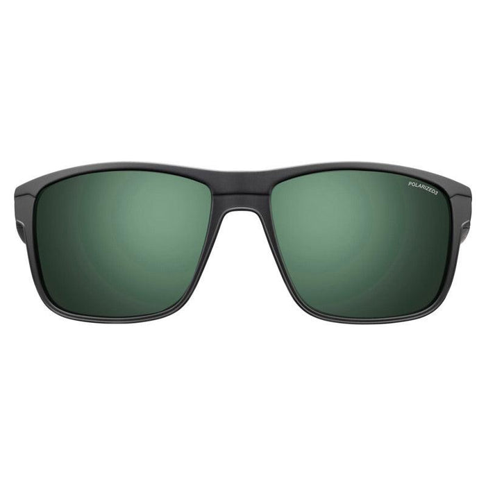 Front view of black rectangular Renegade Sunglasses Parts by Julbo Eyewear, featuring green polarized lenses, durable temple arms, and premium replacement lenses. #color_renegade-spectron-3-polarized-lens-green