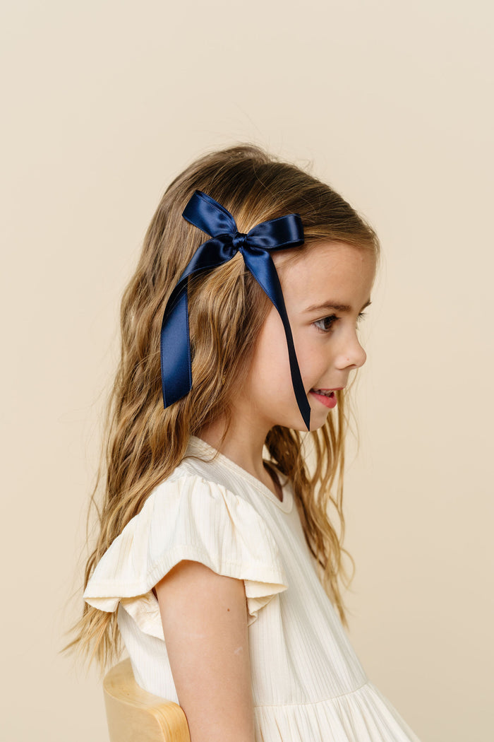 Satin Bow - Midnight Blue Sash Clip