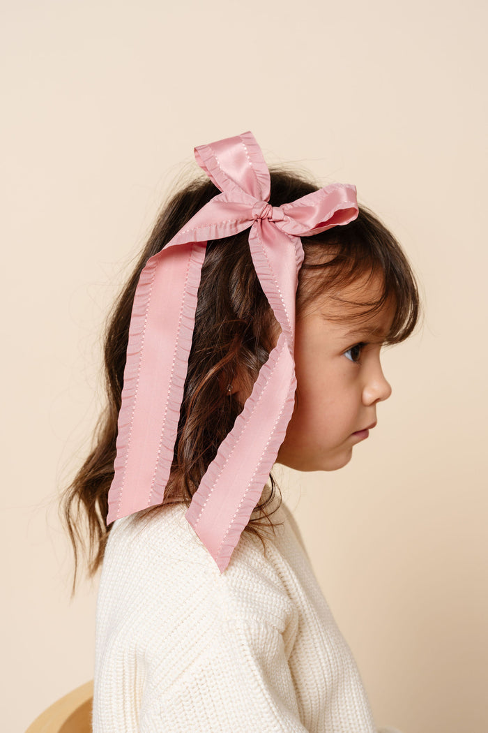 Satin Bow - Rose Ruffle Sash Clip