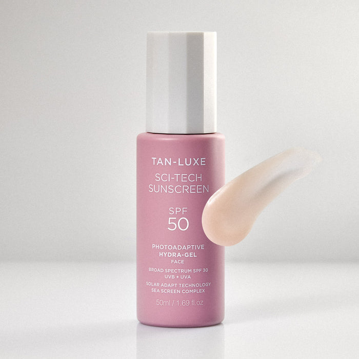 Swatch image of Tan-Luxe Sci-Tech Photoadaptive Hydra-Gel Face SPF 50