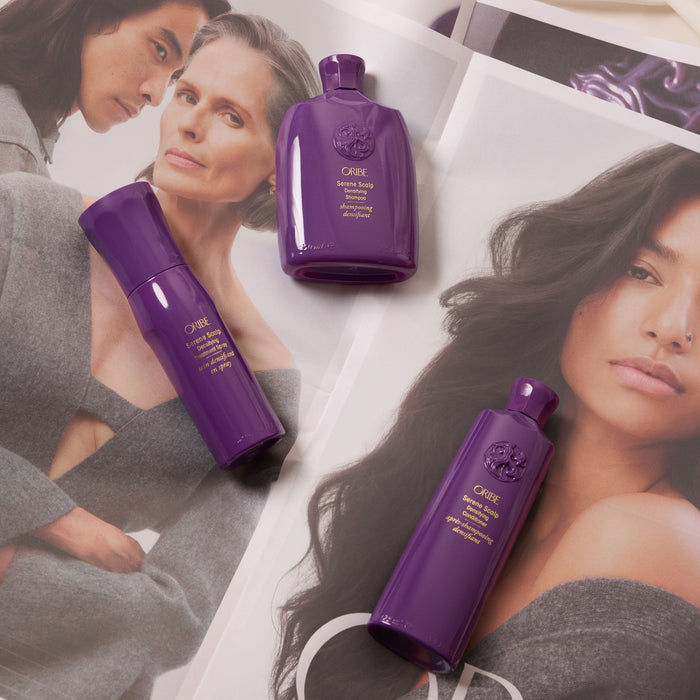 Lifestyle image of Oribe Serene Scalp Densifying Treatment Spray for Thinning Hair