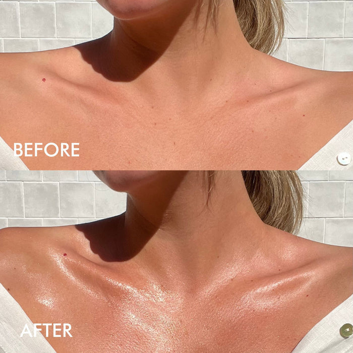 Before and after results of using Moroccanoil Shimmering Body Oil variant: Default Title