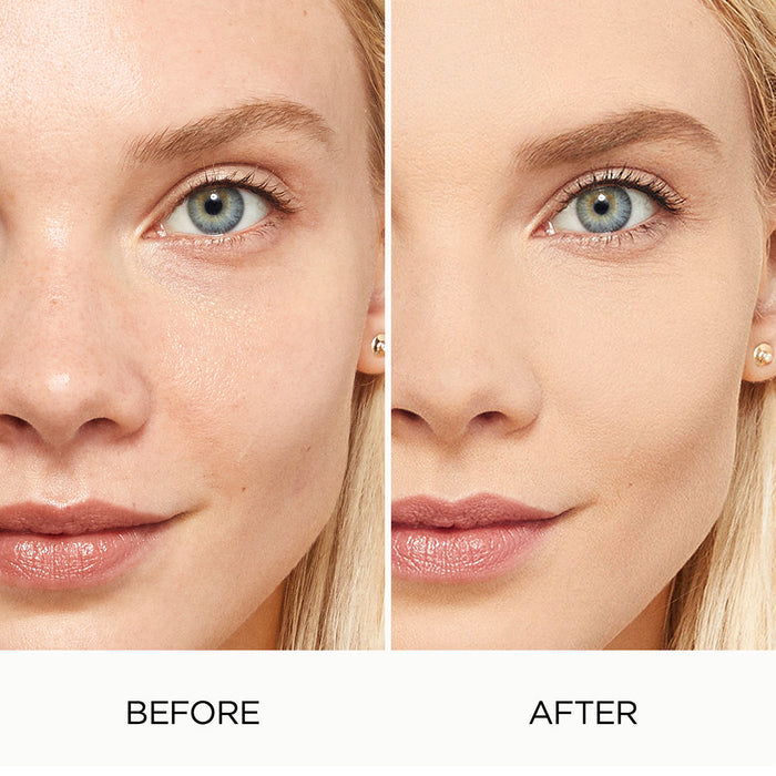 Before and after results of using Laura Mercier Smooth Finish Foundation Powder variant: 03 Shell