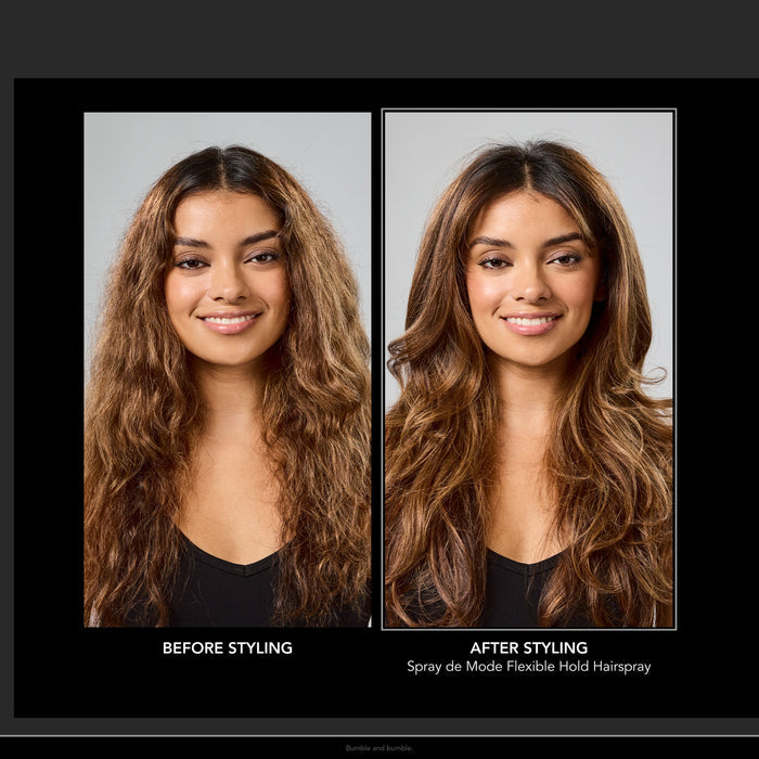 Before and after results of using Bumble and Bumble Spray de Mode Flexible Hold Hairspray