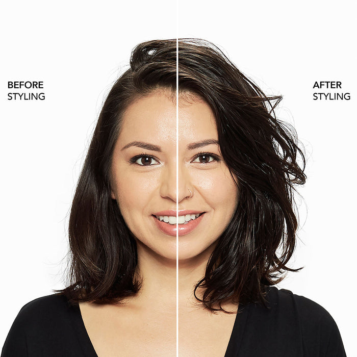 Before and after results of using Bumble and Bumble Sumo Liquid Wax+ Finishing Spray
