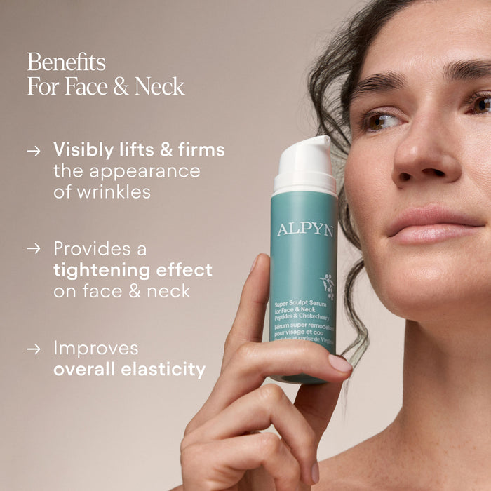 Model image of Alpyn Beauty Super Sculpt Serum For Face and Neck with Tri-Peptide Firming Complex