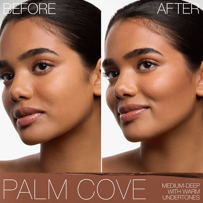 Before and after results of using Nars The Multiple Mini Blush & Sculpt Duo