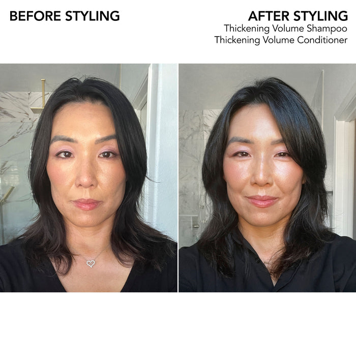 Before and after results of using Bumble and Bumble Thickening Volume Conditioner