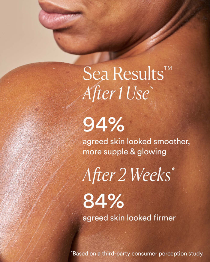 Clinical results showing 94% smoother, more supple skin after one use and 84% firmer skin after two weeks