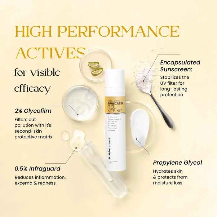 SkinInspired ultra light gel sunscreen formulated with high performance UV filters for broad spectrum protection