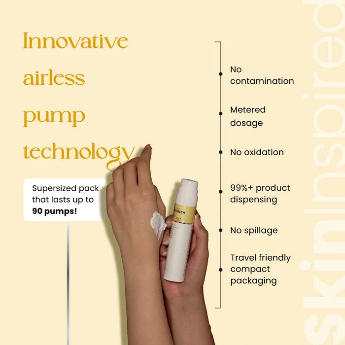 Innovative airless pump packaging of SkinInspired ultra light gel sunscreen for hygienic and precise use