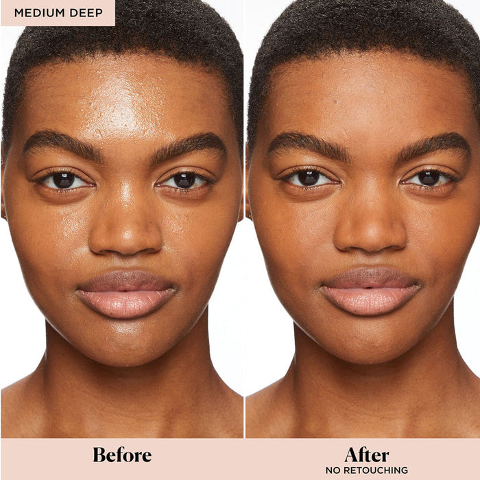 Laura Mercier Translucent Loose Setting Powder Mini Color/Shade variant: Medium Deep before and after image . This product is for deep complexions