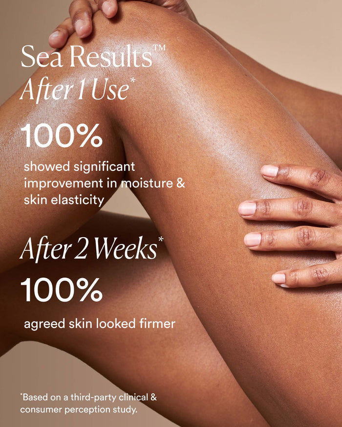 Undaria Algae Body Oil applied to skin to showcase radiant, hydrated glow