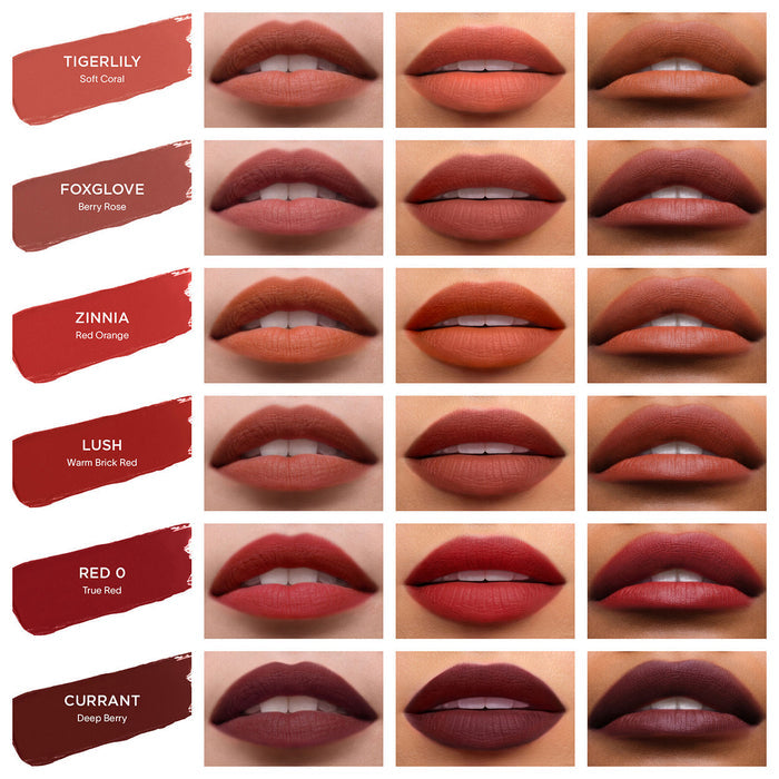A shade comparison of Hourglass Unlocked Soft Matte Lipstick variant: Zinnia 358