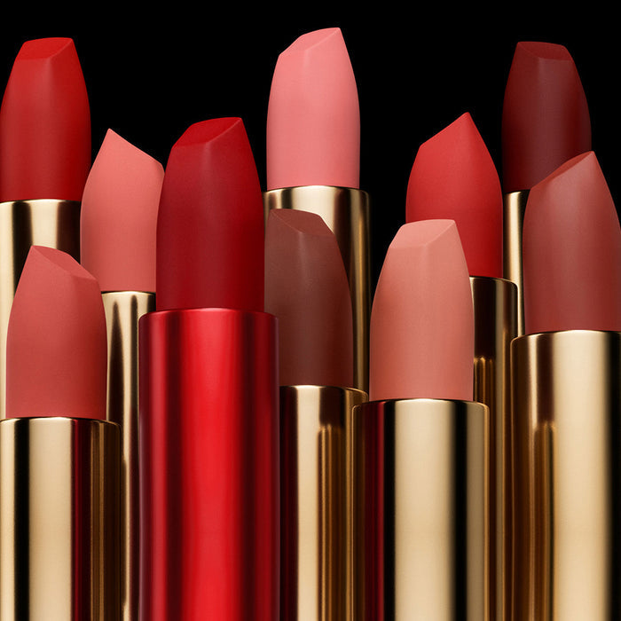 Lifestyle image of Hourglass Unlocked Soft Matte Lipstick variant: Zinnia 358