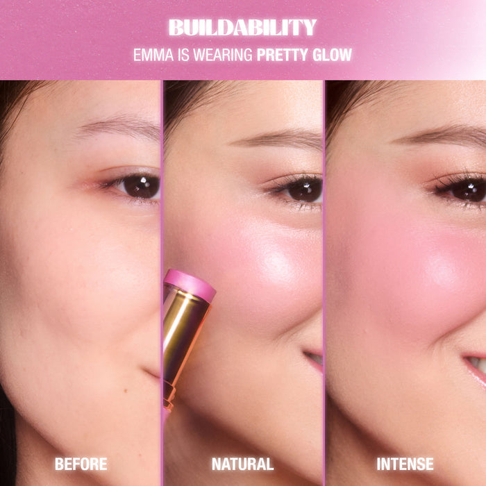 Before and after results of using Charlotte Tilbury Unreal Lip + Cheek Glow Blush Stick with Hyaluronic Acid variant: Pretty Glow