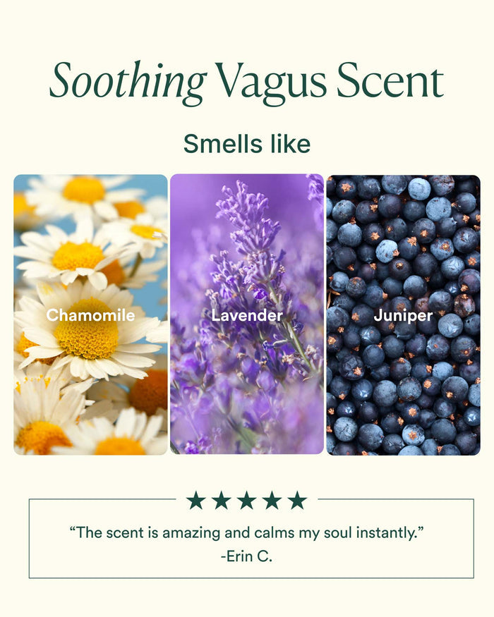 Soothing Vagus scent notes: chamomile, lavender, and juniper with five-star customer review
