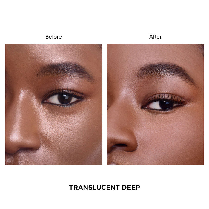 Before and after results of using Hourglass Vanish Airbrush Pressed Powder variant: Translucent Deep