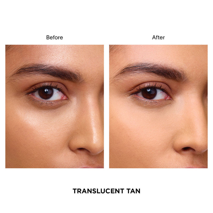 Before and after results of using Hourglass Vanish Airbrush Pressed Powder variant: Translucent Tan