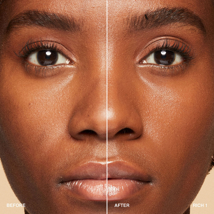 Before and after results of using Bobbi Brown Vitamin Enriched Hydrating Skin Tint SPF 15 with Hyaluronic Acid variant: Rich 1