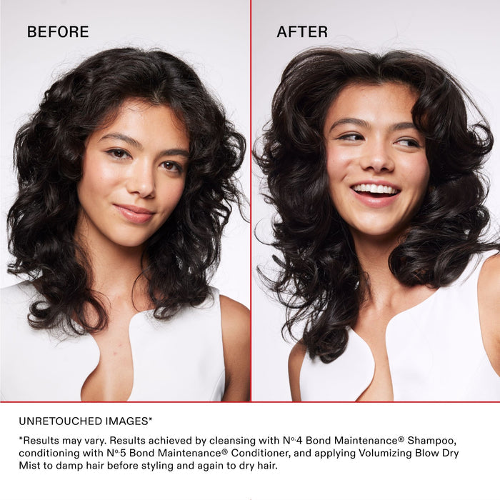Before and after results of using Olaplex Volumizing Hair Heat Protective Weightless Blowout Mist