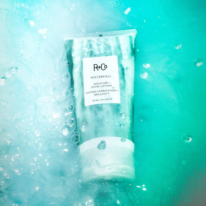 Lifestyle image of R+Co Waterfall Moisture and Shine Lotion